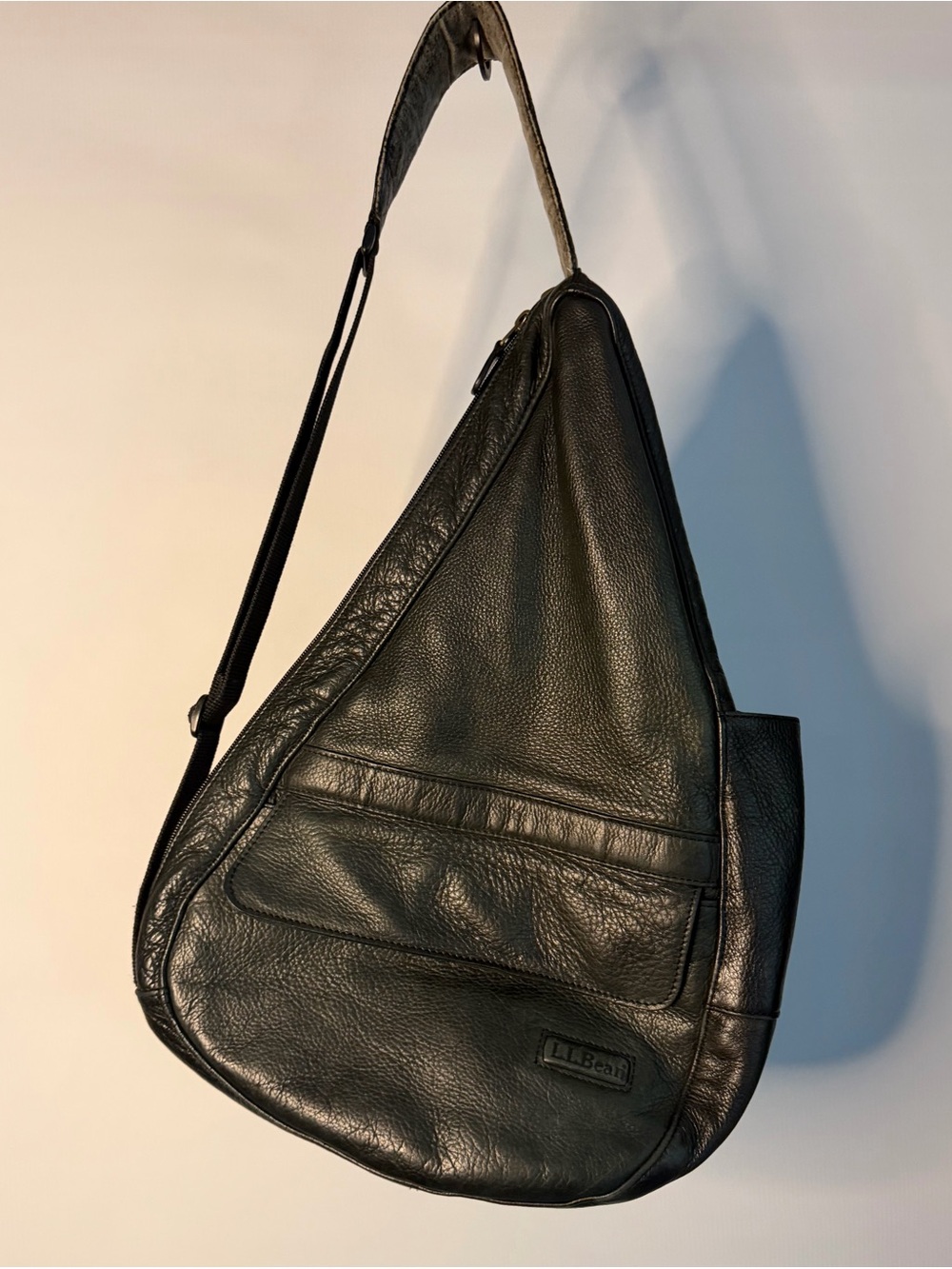 L.L. Bean Black Leather Crossbody Sling Bag
